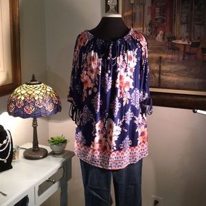 Colorful Floral Tunic on Navy Background